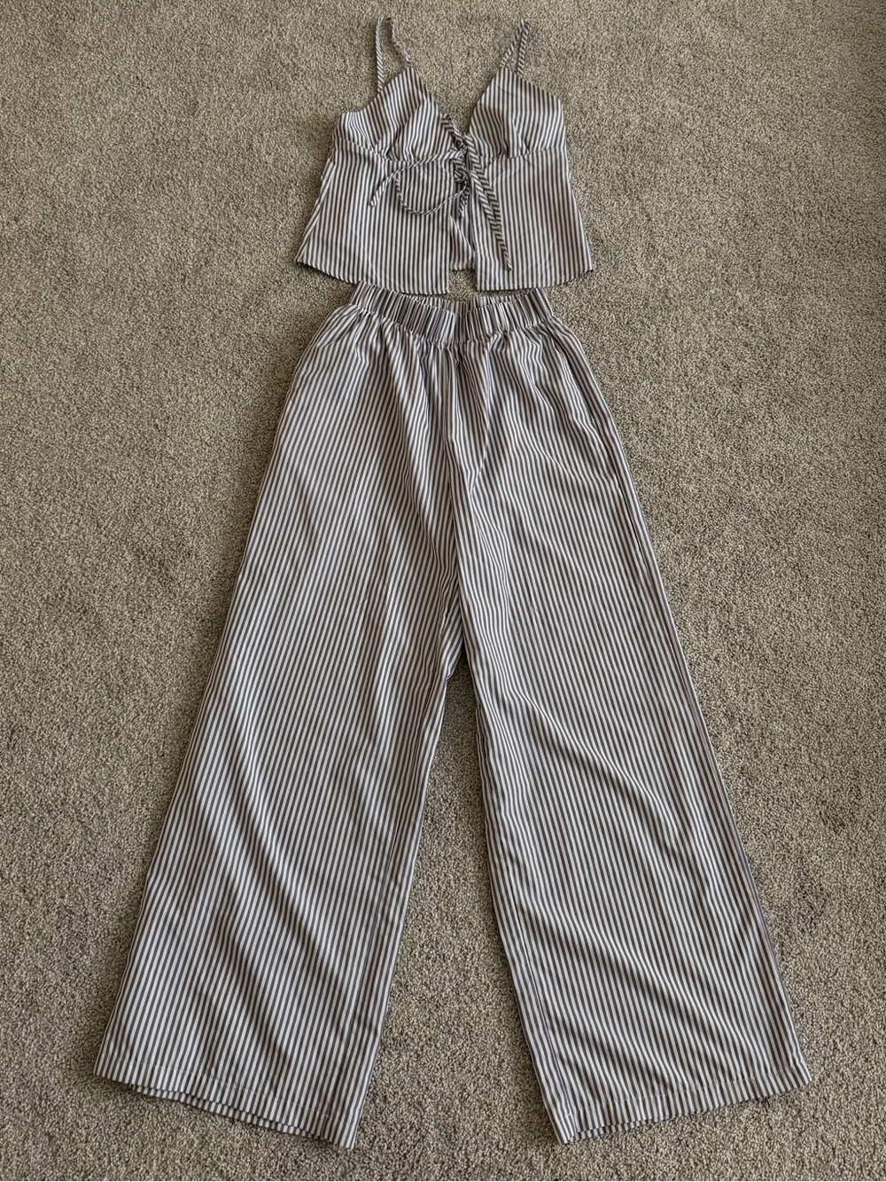 SHEIN Black & White Vertical Stripe Wide-Leg Pants Set